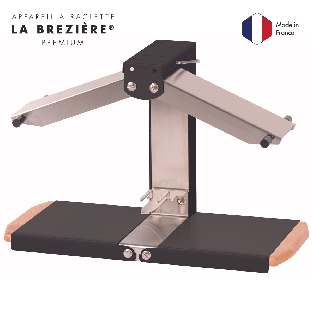 Appareil à raclette traditionnel Brézière® PREMIUM - Noir Poignées bois - Couteau inclus - 1/4 ou 1/6 meule - 230V 1000W