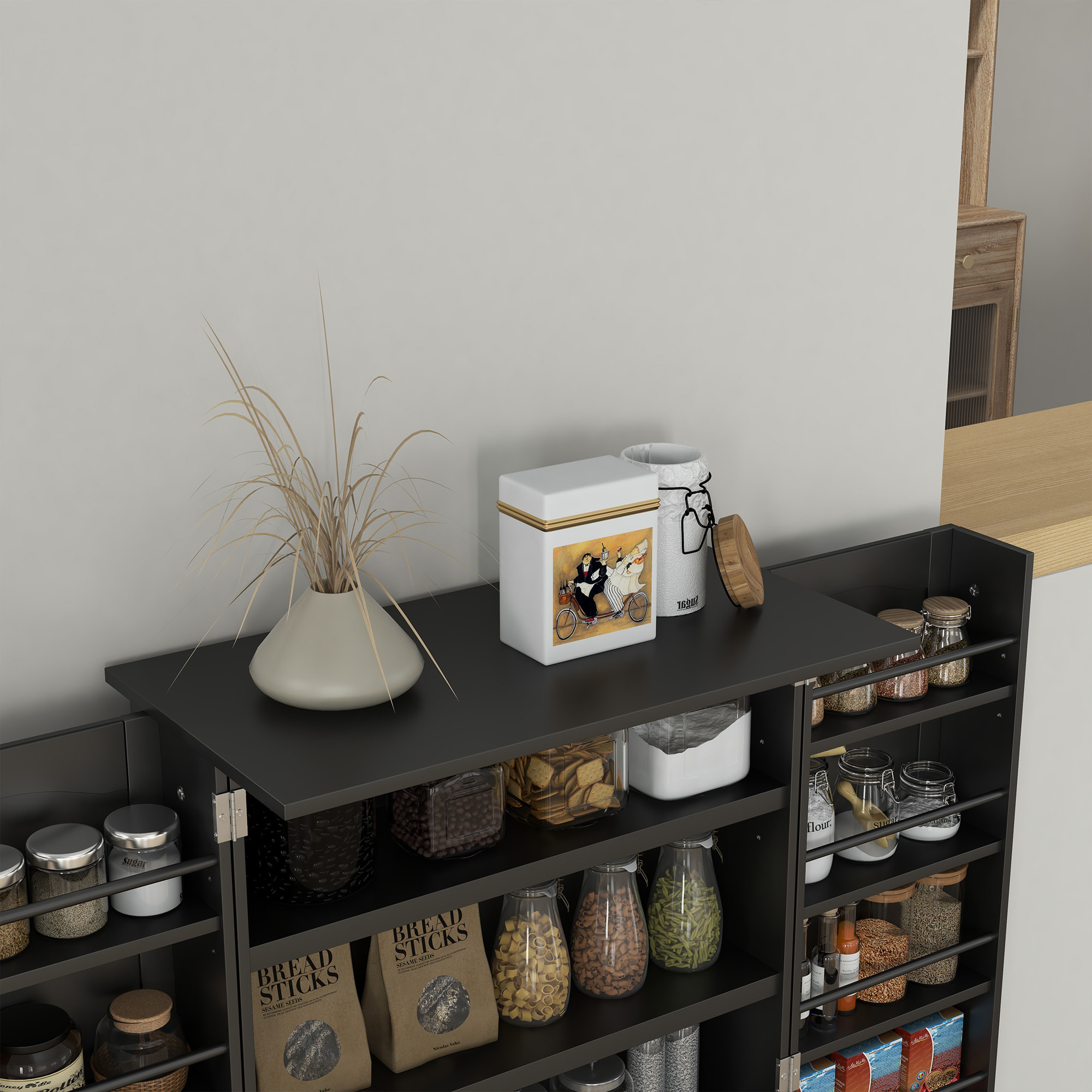 Armario de Cocina Armario Despensa Cocina con 2 Puertas y 16 Estantes Alacena Moderna con Estantes Ajustables para Comedor Salón 60x30x104 cm Negro