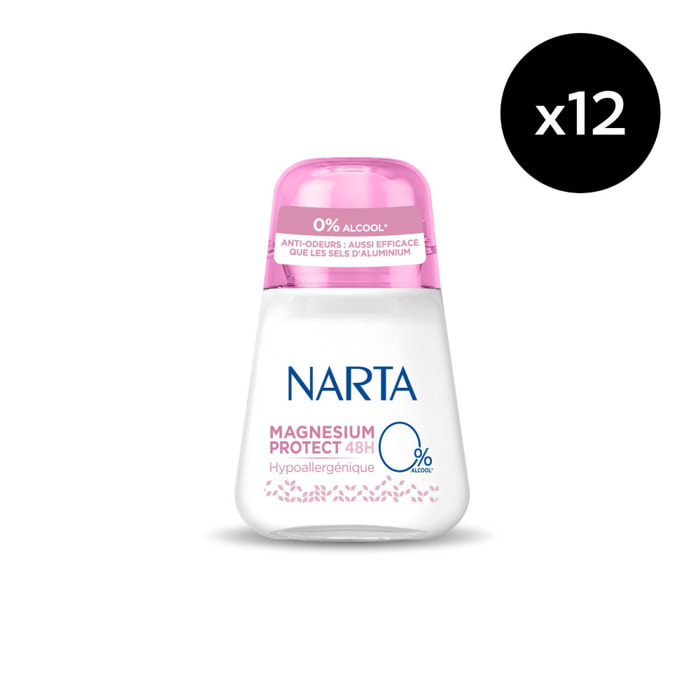 Lot de 12 - Narta Magnesium Protect Femme Déodorant Bille 48h Hypoalergénqiue Sans Alcool 50ml
