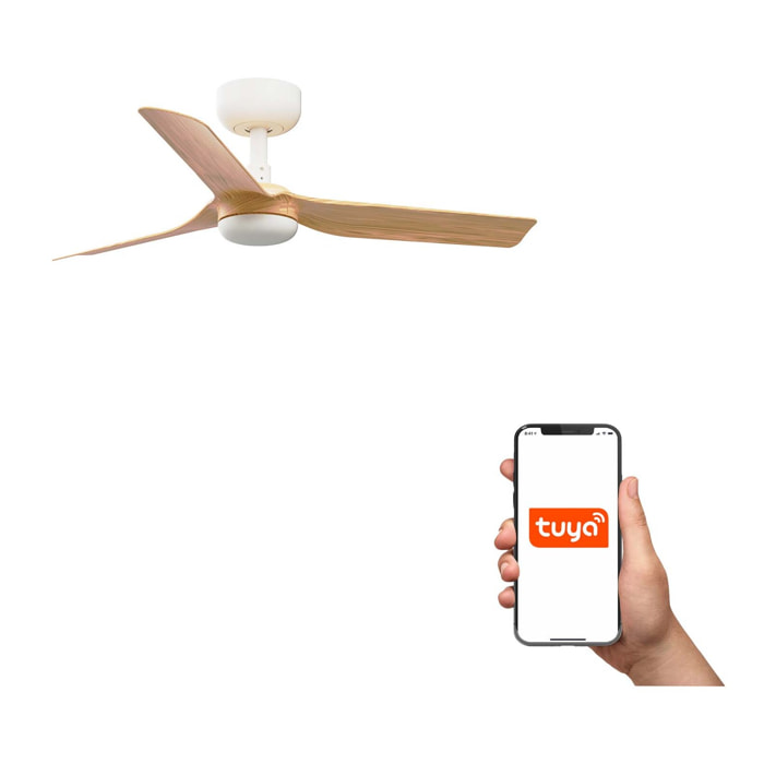 MINI PUNT S Ventilateur de plafond blanc/bois clair TUYA