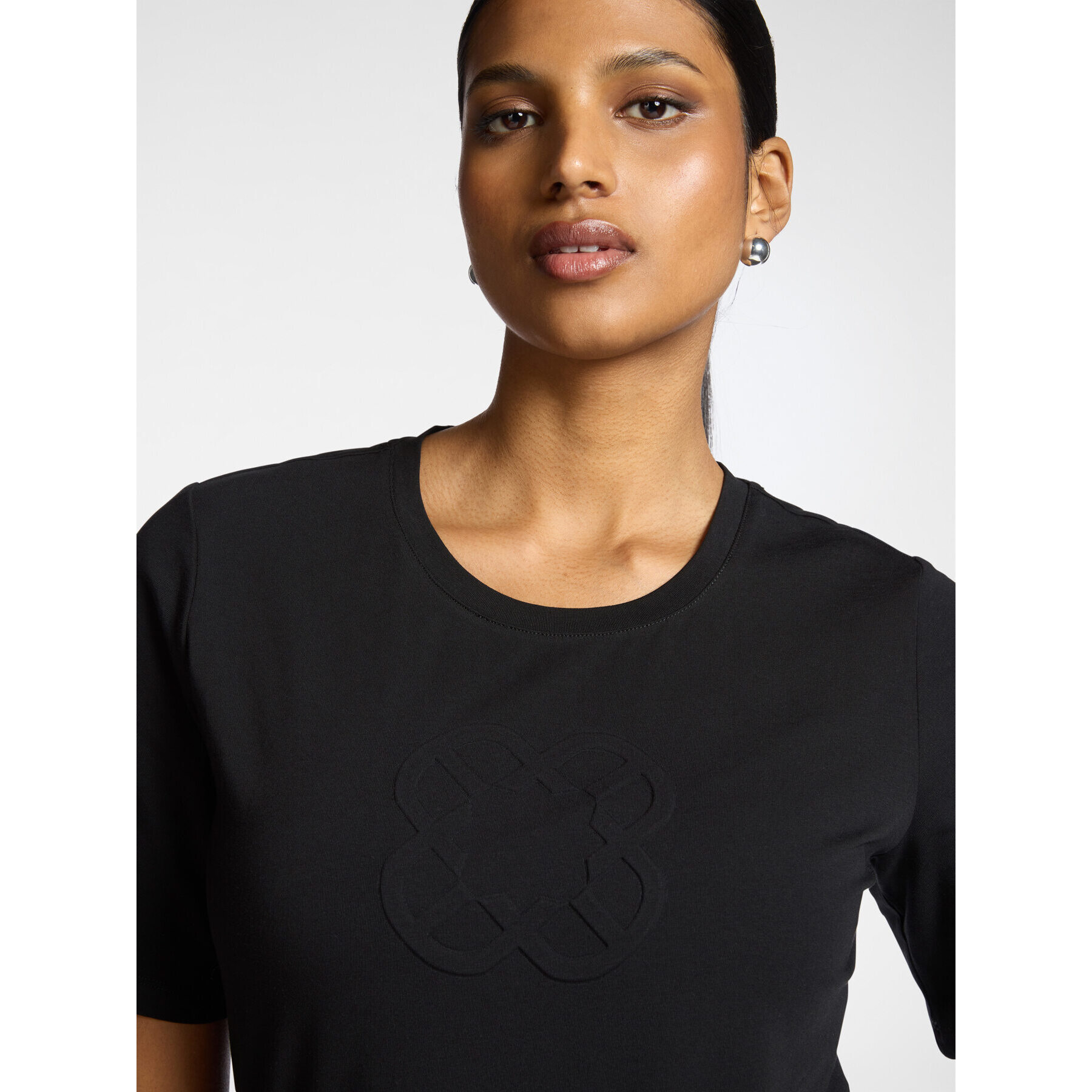 Elena Mirò - T-shirt in cotone con ricamo Monogram - Nero