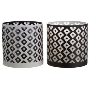 J-Line photophore Quadrille - verre - noir/blanc - large - 2 pcs
