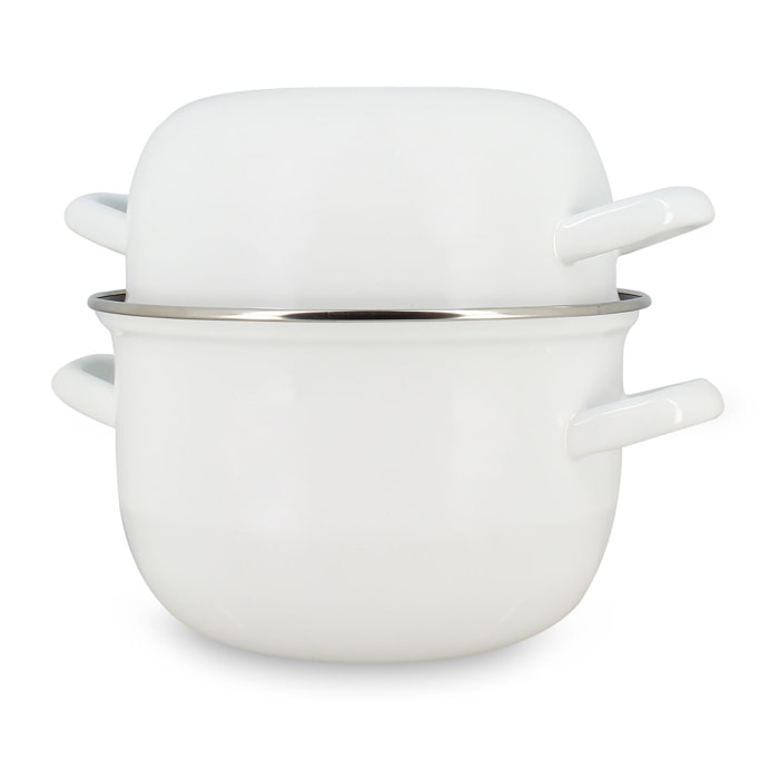 Marmite à moules 18cm en acier émaillé blanc