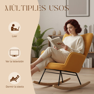 Silla Mecedora, Mecedora de Borreguito con Respaldo Alto, Patas de Madera de Haya, Reposabrazos, Estilo Moderno, Sillón de Lactancia, Carga 120 kg, para Dormitorio, Salón, Amarillo