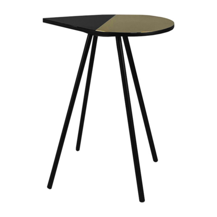 Bout de canapé original en métal noir & plateau doré/noir - GULL 303