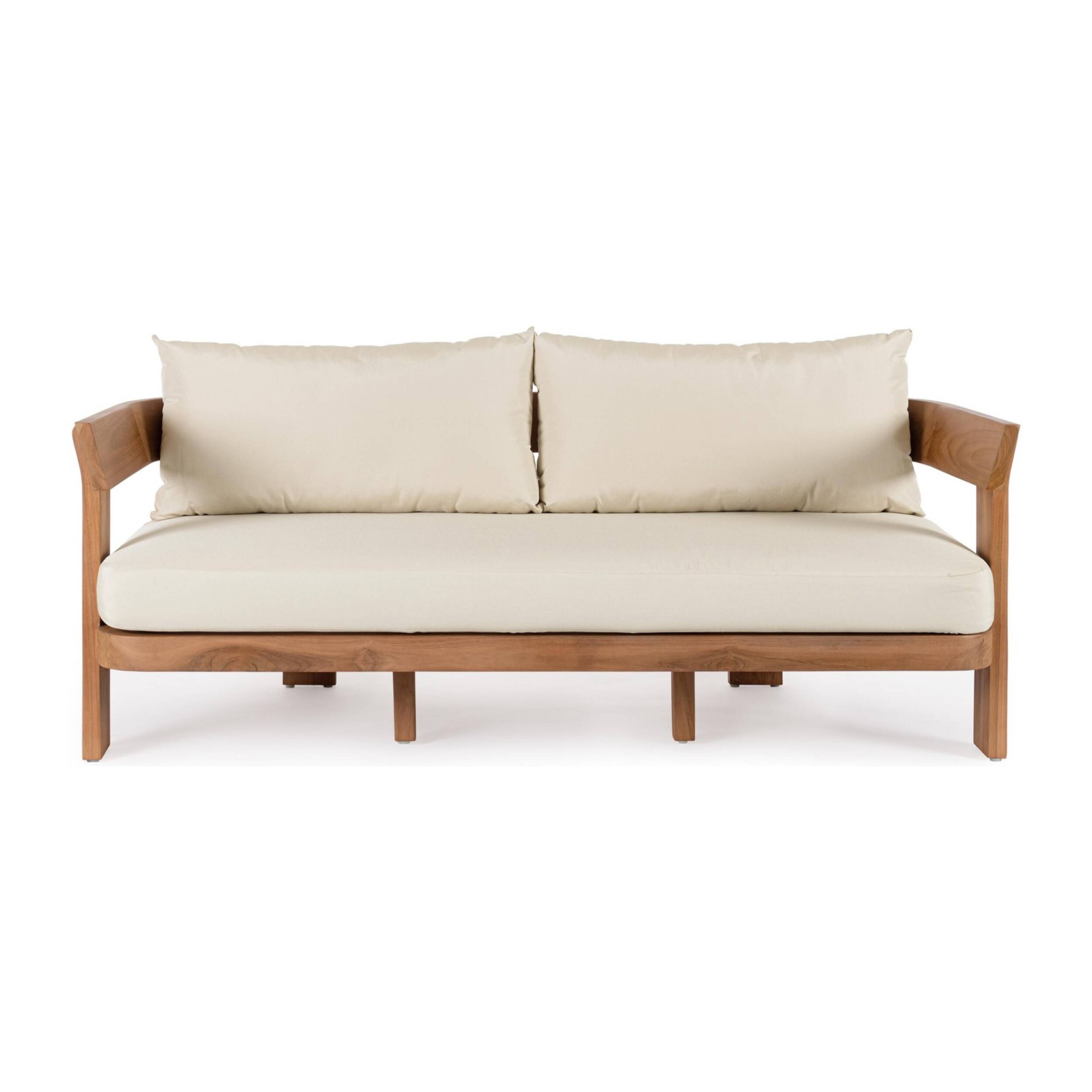 Divano a 3 posti NOJA in legno teak e tessuto beige