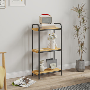 Étagère salle de bain bambou, 3 niveaux, étagère de rangement étroite autoportante cadre en acier pour salon, salle à manger, balcon, cuisine, 41,5 x 21,5 x 77,5 cm, noir et effet bois naturel