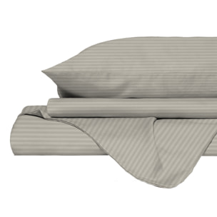 PARURE COPRIPIUMINO SATIN STRIPES, 100% Raso di Poliestere, Made in Italy, No Stiro - TORTORA