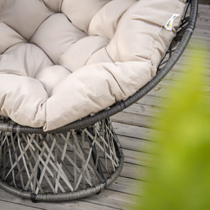 Fauteuil rond de jardin fauteuil papasan pivotant grand confort Ø 97 x 90H cm grand coussin fourni polyester résine tressée crème