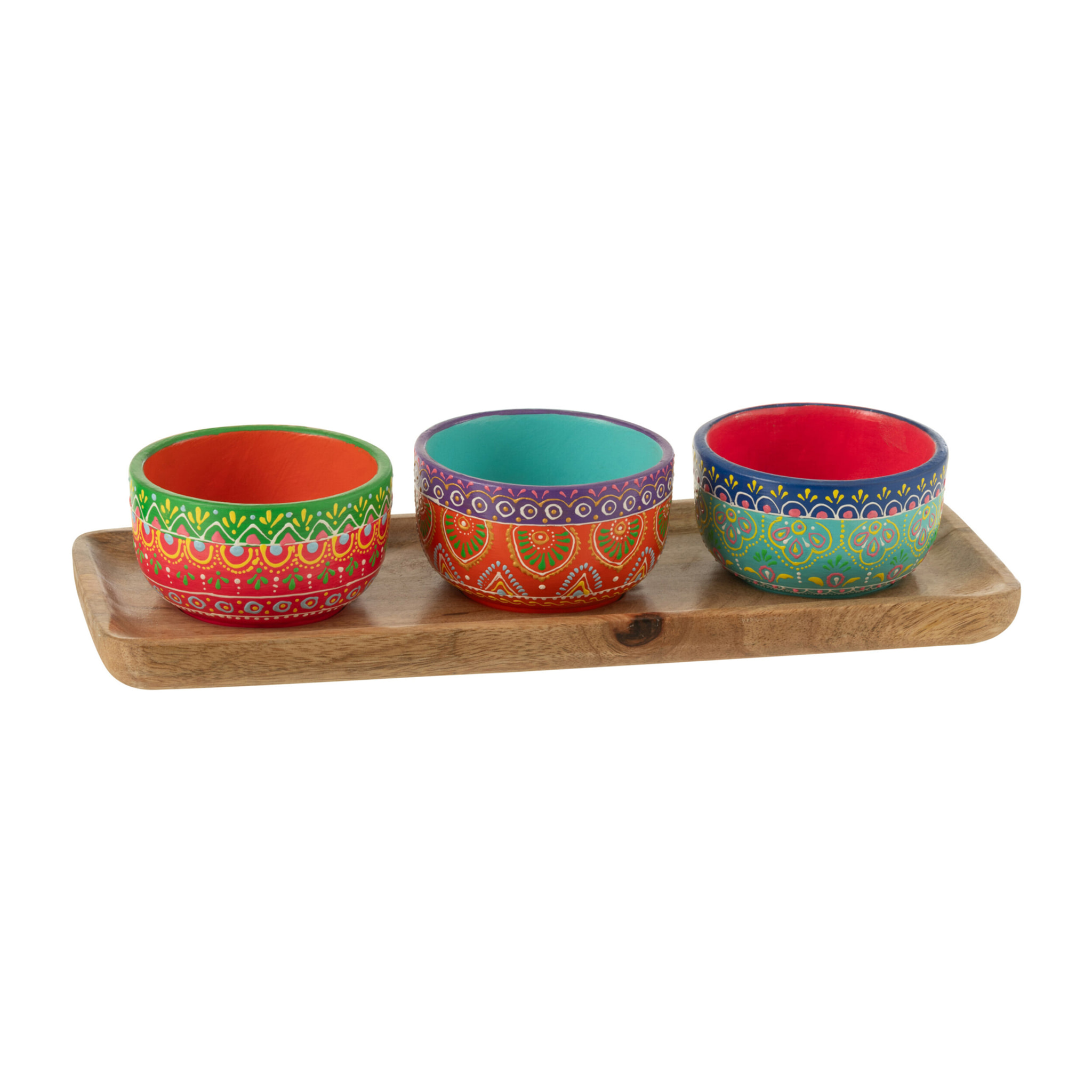 J-Line bol + plateau Mumbai - céramique/bois - mix - 3 pcs