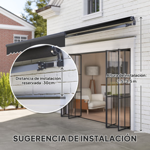 Toldo Eléctrico Retráctil y Manual con Mando a Distancia 3x2,5 m Toldo de Exterior Terraza Enrollable con Manivela Marco de Aluminio y Protección UV30+ para Jardín Puerta Ventana Gris