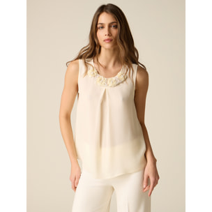 Oltre - Top in seta/viscosa con applicazioni - Bianco