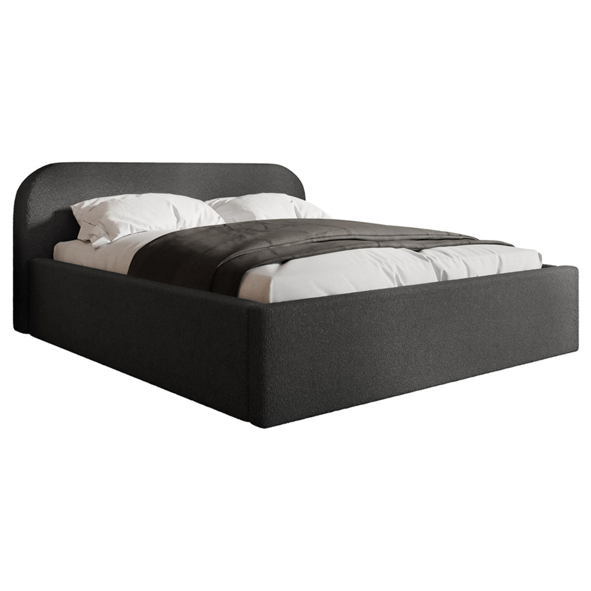 Orane - lit coffre - 160x200 cm - en tissu bouclette - Gris Anthracite