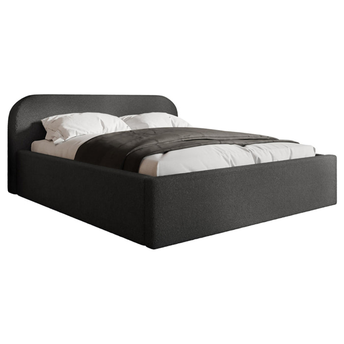 Orane - lit coffre - 160x200 cm - en tissu bouclette - Gris Anthracite