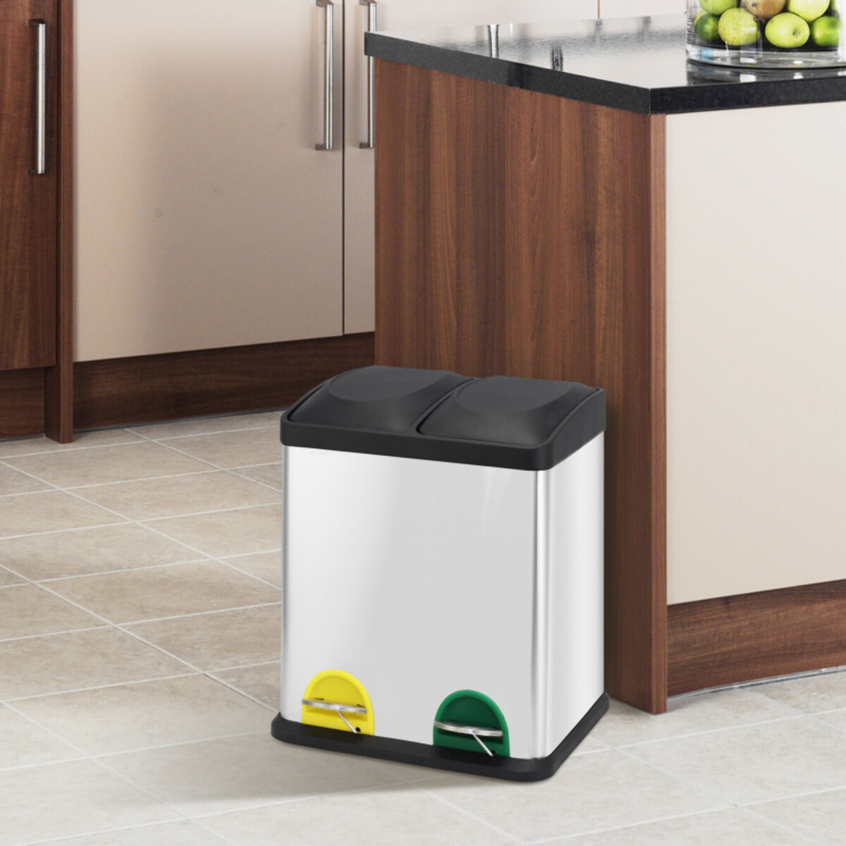 Poubelle à  pédale Tri Sélectif Inox 2x20L Brossé MSV