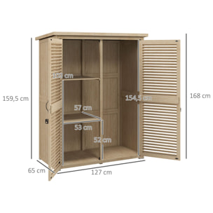 Outsunny Cobertizo de Madera 0,83 m² 127x65x168 cm Armario de Exterior de Madera con 2 Puertas de Persiana 2 Estantes 2 Asas y Techo Impermeable para Jardín Natural