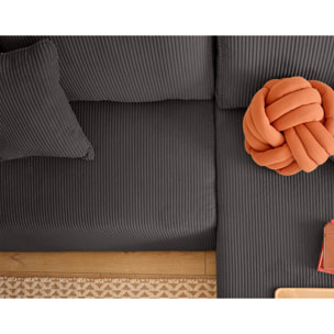 Topaze - canapé d'angle réversible 4 places - convertible avec coffre, tablette et poufs - en velours côtelé - Gris