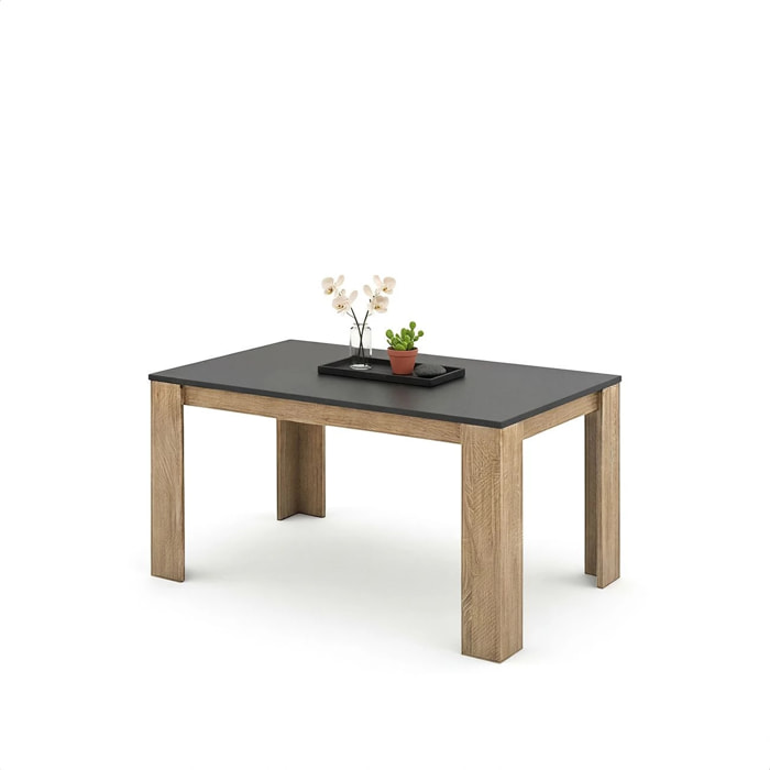 Mesa de comedor Naya en roble canadian y grafito 140X80 cm Roble Canadian - Grafito