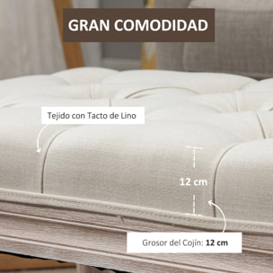 Taburete para Pie de Cama Tapizado en Tela con Asiento Acolchado y Patas de Madera Banqueta de Estilo Vintage para Dormitorio Recibidor Salón 80x40x43 cm Beige