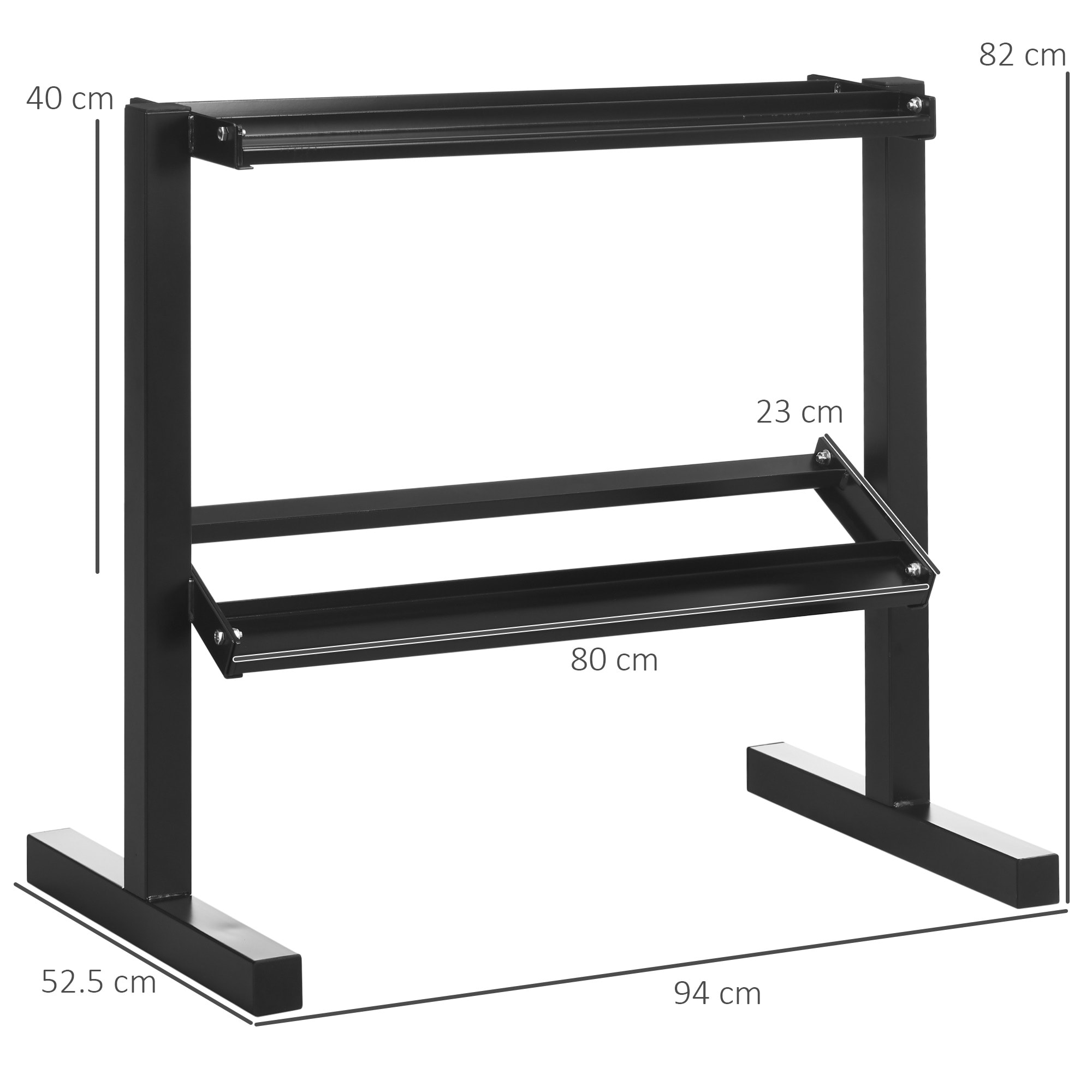 Estante para Mancuernas de 2 Niveles Soporte de Almacenamiento para Mancuernas de Acero para Gimnasio en Casa Carga 270 kg 92,5x50,5x80,5 cm Negro