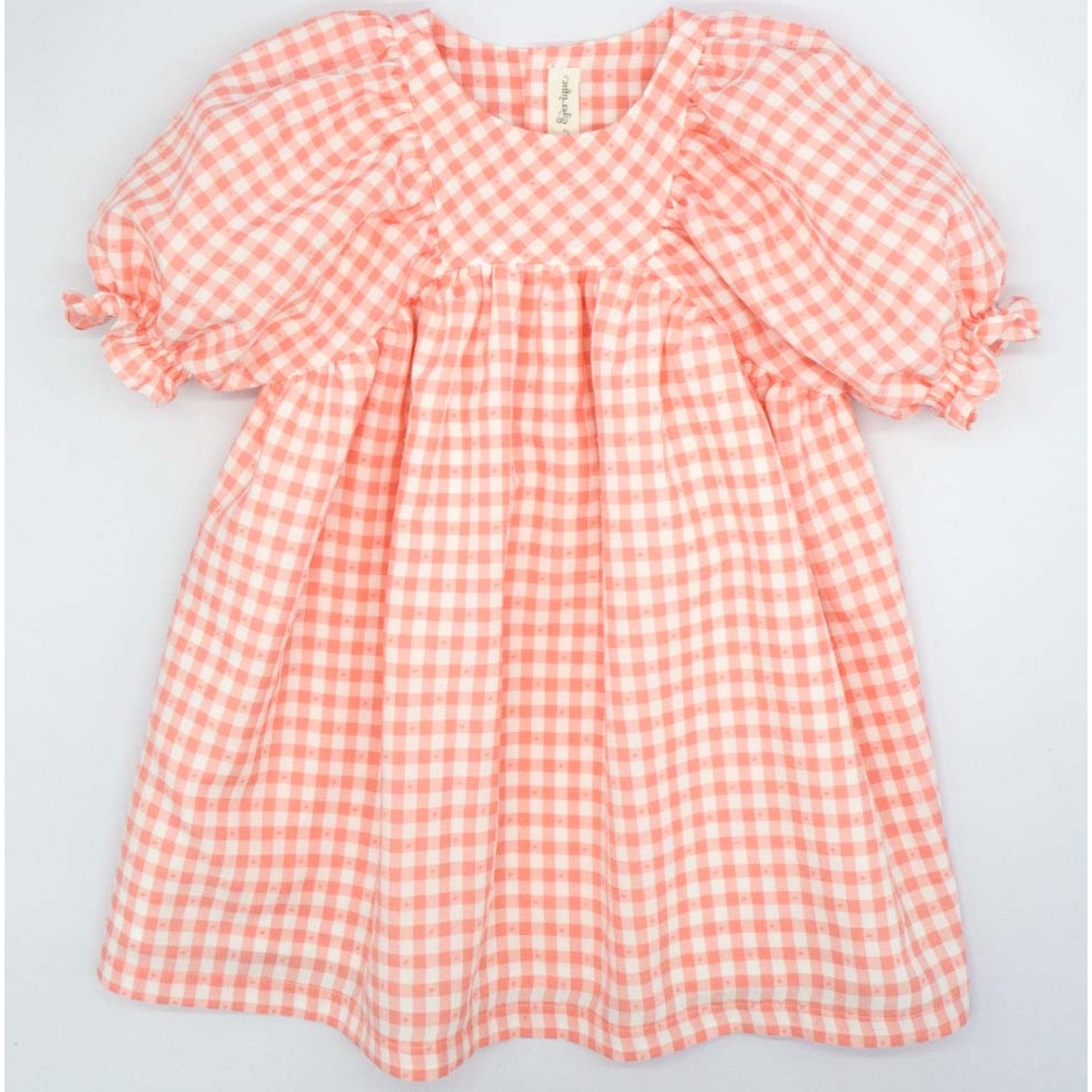 VESTIDO MANGAS ABULLONADAS VICHY PLUMETI ROSA