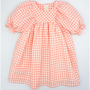 VESTIDO MANGAS ABULLONADAS VICHY PLUMETI ROSA