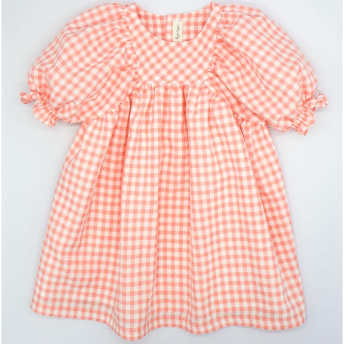 VESTIDO MANGAS ABULLONADAS VICHY PLUMETI ROSA