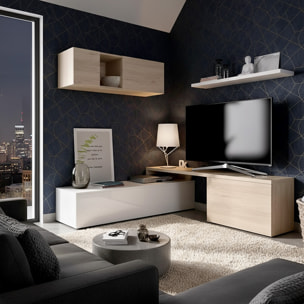 Parete Attrezzata Mobile Soggiorno TV con Mensola Pensile Salotto Legno Base Televisione Sala da Pranzo Design Moderno Modulare Reversibile Adelaide 201 x 41 x 44 cm Colore Bianco e Rovere