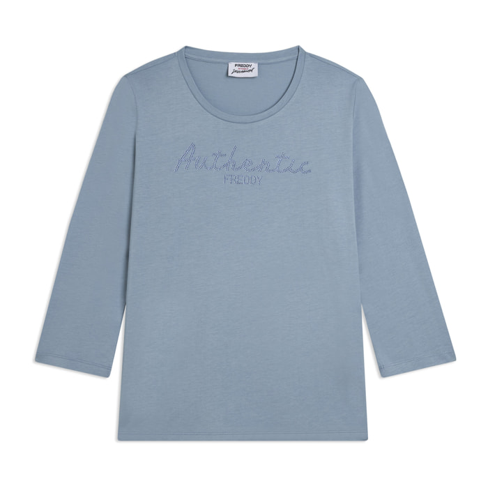 T-shirt manica 3/4 "Authentic" con logo FREDDY in strass