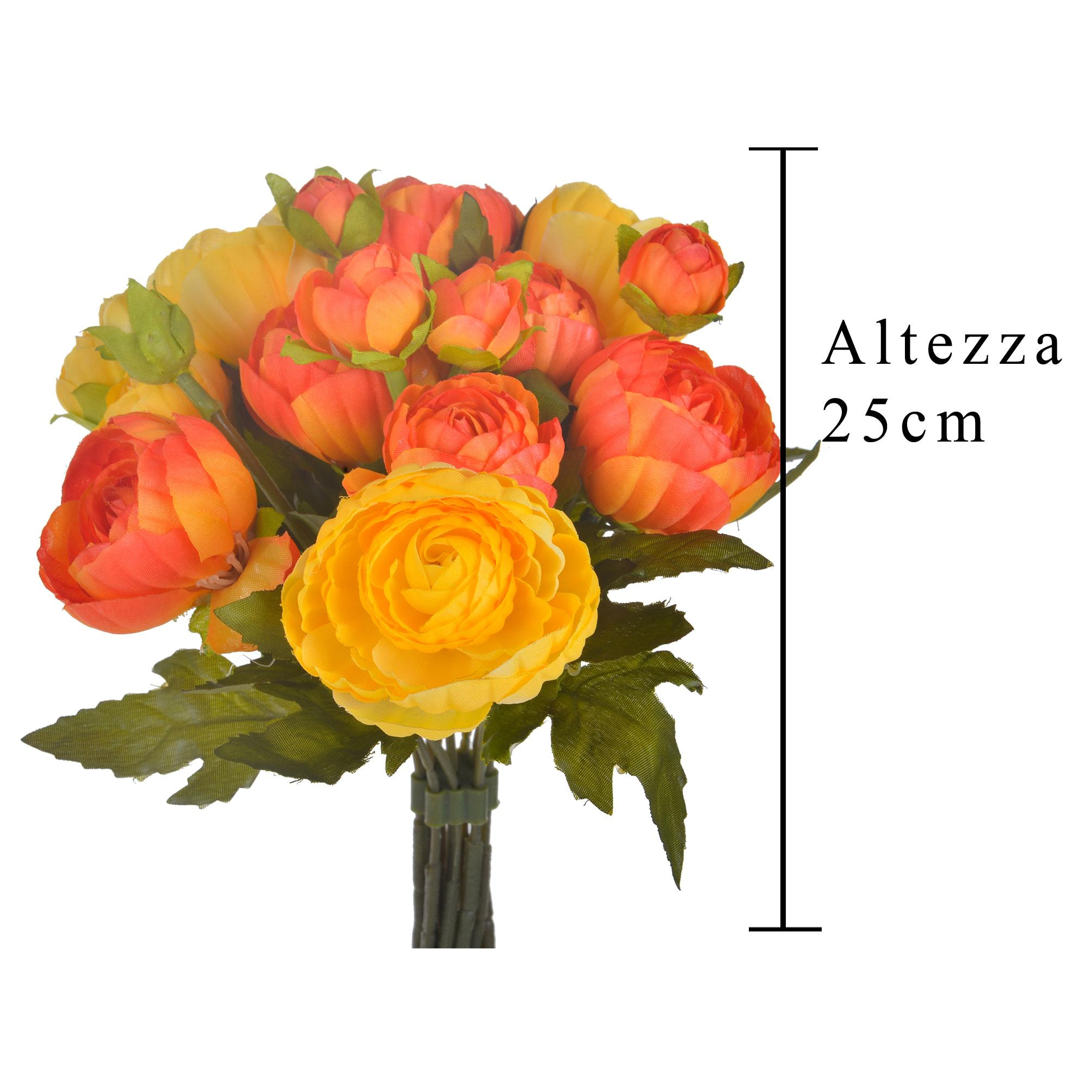 Bouquet Ranuncoli Con 12 Fiori. Altezza 25 Cm - Pezzi 4 - 17X25X17cm - Colore: Giallo - Bianchi Dino - Fiori Artificiali