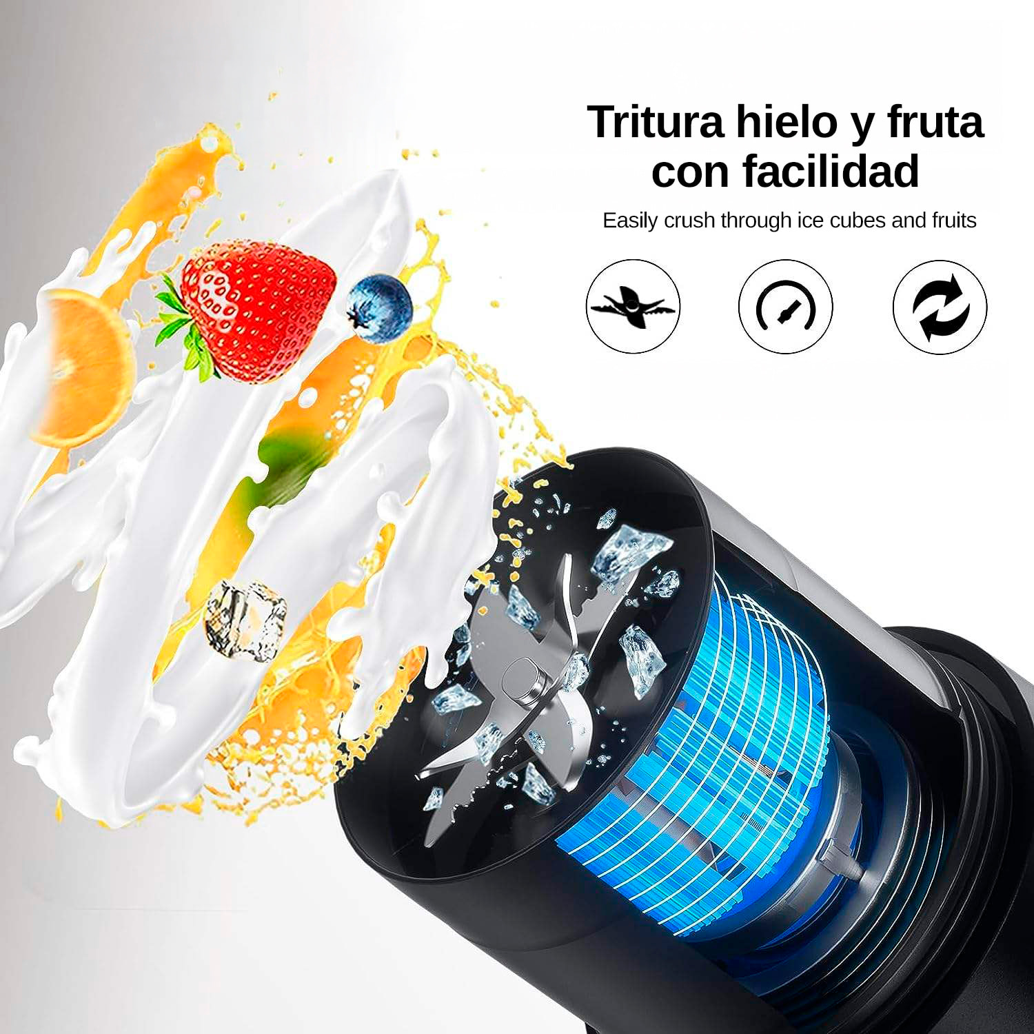 Batidora portátil HD-09 de 470 ml con potente motor de 240W, con batería recargable de 4000mAh.