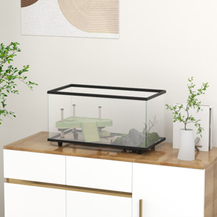 PawHut Acuario para Tortugas 50L, Terrario de Tortugas Pequeñas con Plataforma, Rampa, Drenaje Fácil y Termómetro Adhesivo, 60x30x32 cm, Transparente