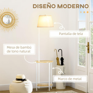 Lámpara de Pie Moderna con Mesas Lámpara con Estantes Casquillo E27 Máx. 40W con Pantalla de Lino e Interruptor de Pie para Salón Dormitorio 43x39,5x162 cm Blanco