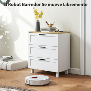 Cómoda Estrecha con 3 Cajones, Cómoda Dormitorio con Patas de Madera, Cajonera para Salón, Oficina, Estilo Moderno, 60x38x71 cm, Blanco