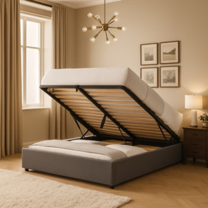 Lit coffre Futura | Ouverture électrique avec télécommande | Espace de stockage jusqu'à 900 L | Tissu | Gris clair