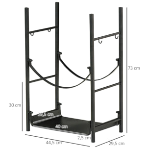 Leñero de 2 Niveles Metálico con 4 Herramientas para Chimenea 44,5x29,5x73 cm