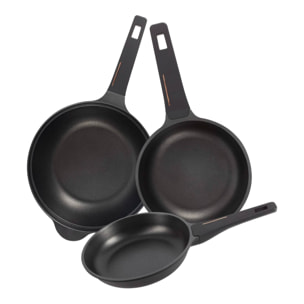 Juego de 2 Sartenes Ø20Ø24cm + Wok Ø30cm en aluminio fundido color Negro Copper Bergner