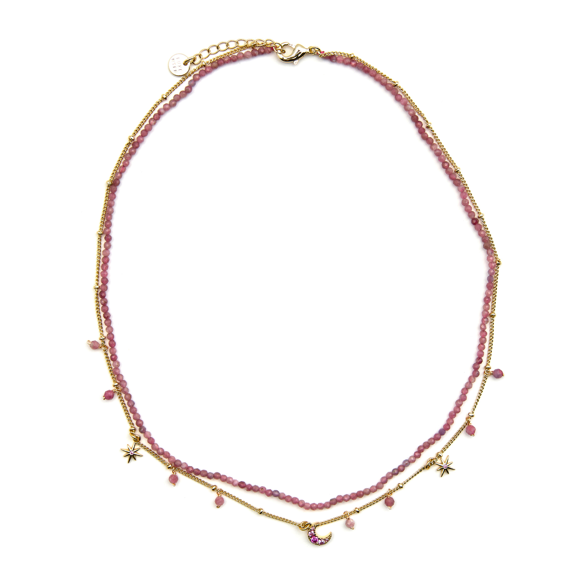 Collar con Cristal Rosa acabado oro 18k