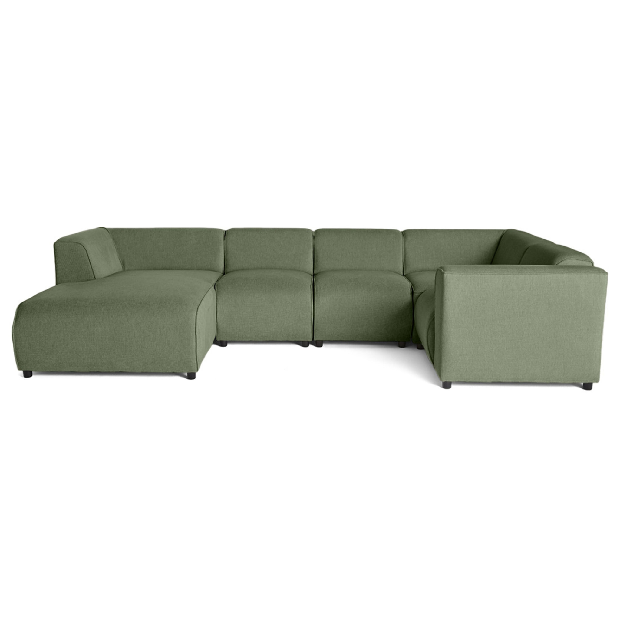 Suaro - Canapé modulable panoramique d'angle droit 7 places en tissu texturé - Vert