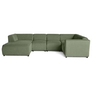Suaro - Canapé modulable panoramique d'angle droit 7 places en tissu texturé - Vert