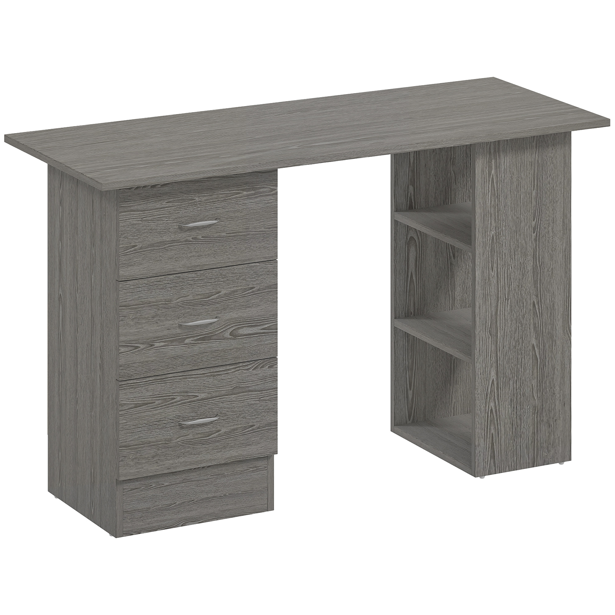 Bureau informatique table multi-fonctions 3 tiroirs 2 étagères dim. 120L x 49l x 72H cm MDF aspect bois gris