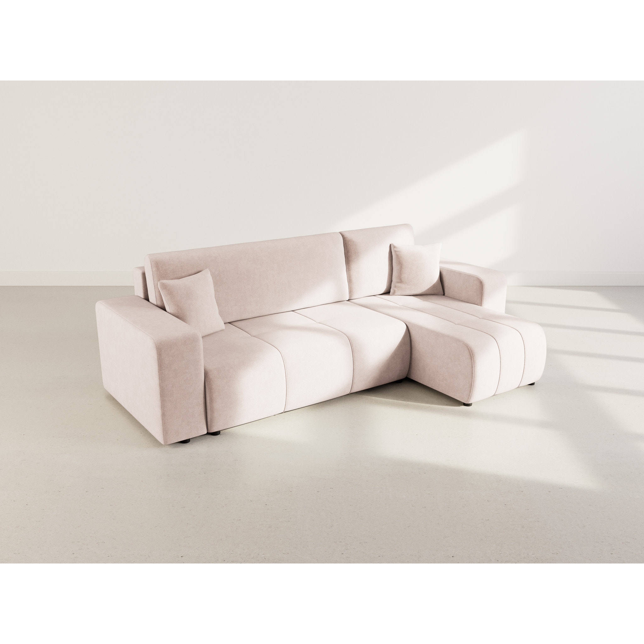 Nicole - canapé d'angle réversible 4 places convertible avec coffre en tissu - Taupe