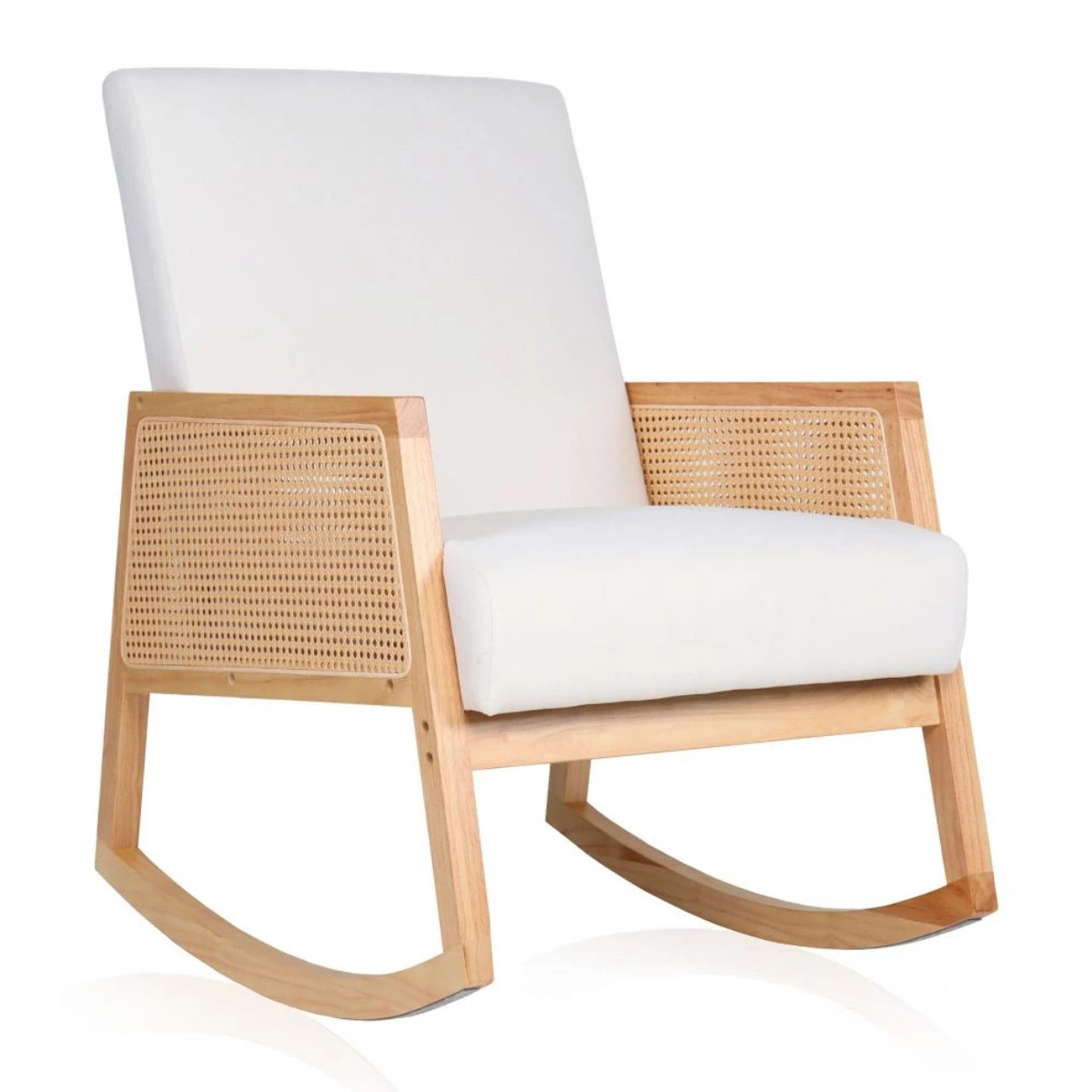Butaca mecedora de estilo atemporal en crema y ratán 82x65 cm Ember Crema - Ratán