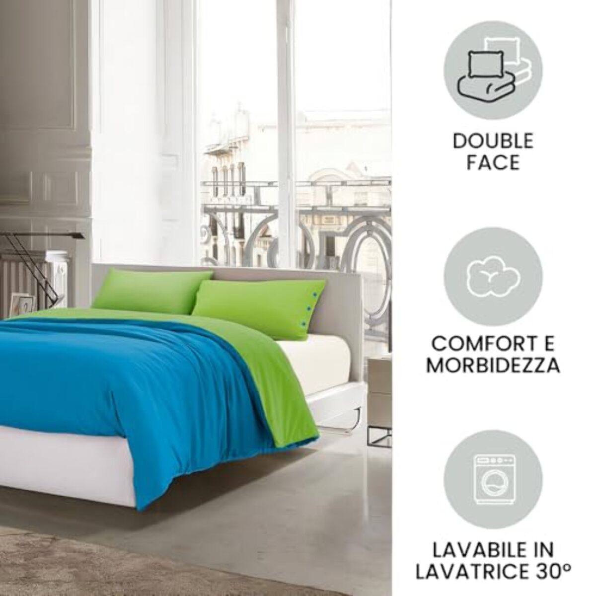 Intrecci Parure Copripiumino Bicolore 100% Cotone 200x240, Piazza e Mezza