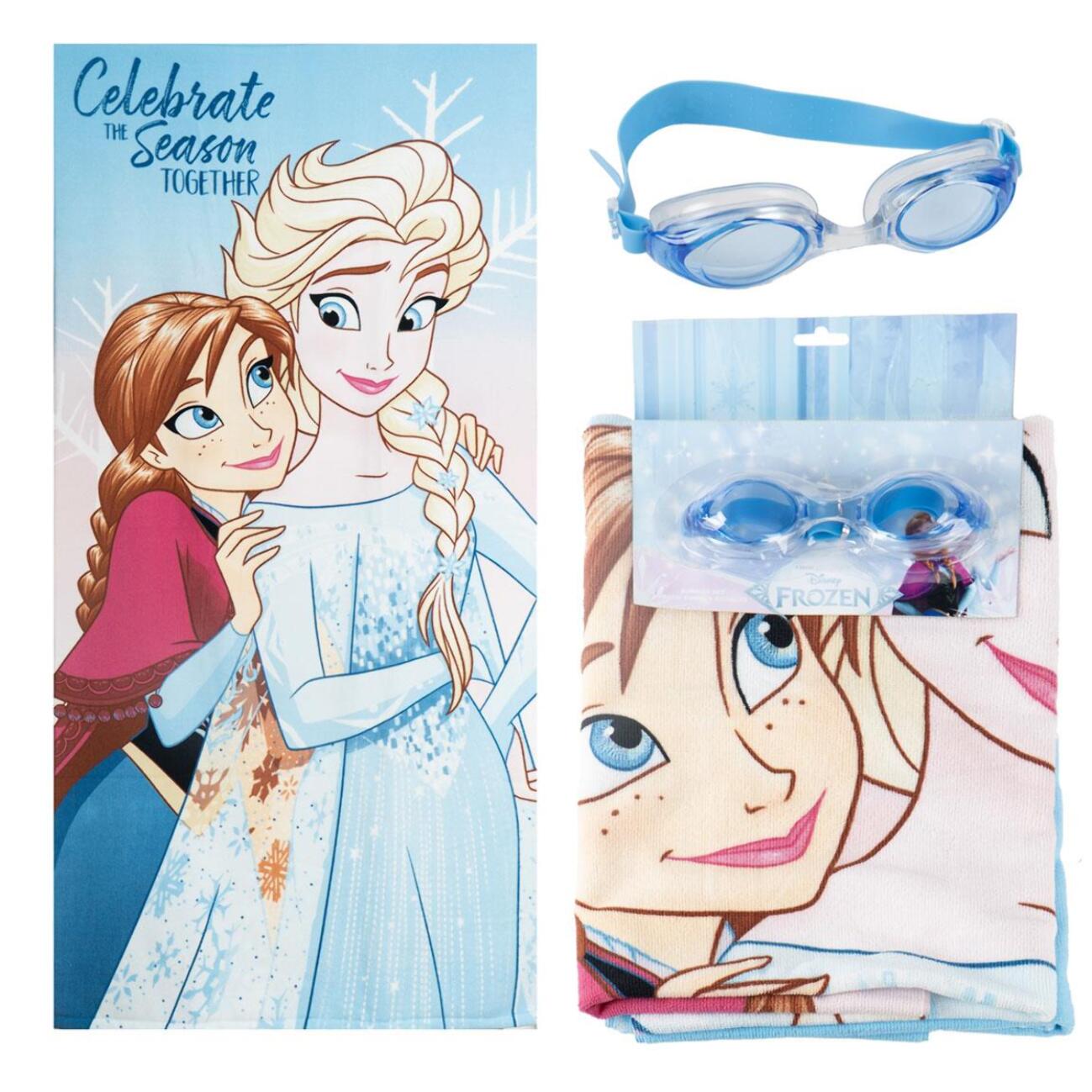 Set de Toalla y Gafas de Natación de Frozen - 24x34x6 cm - Color:Azul