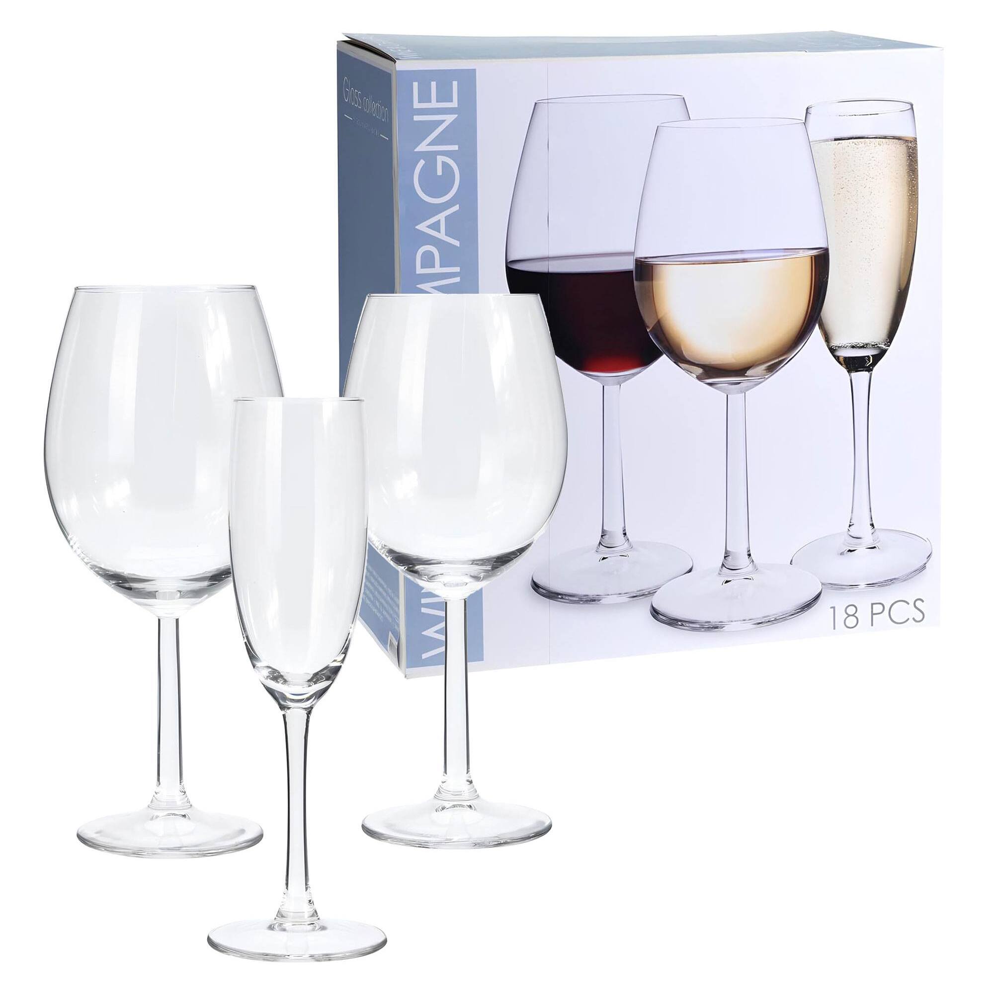 set de 18 copas de vino y champagne