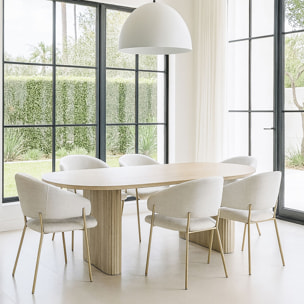 Ensemble table ovale et 6 fauteuils en tissu écru QUITO