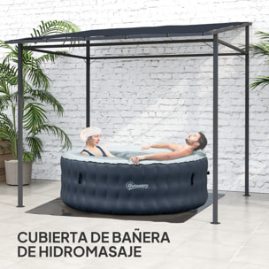 Pérgola de Pared 2,4x2,4 m Cenador de Jardín con Techo Inclinado Protección UV 30+ Impermeable y Marco de Metal para Patio Terraza Balcón Gris Oscuro