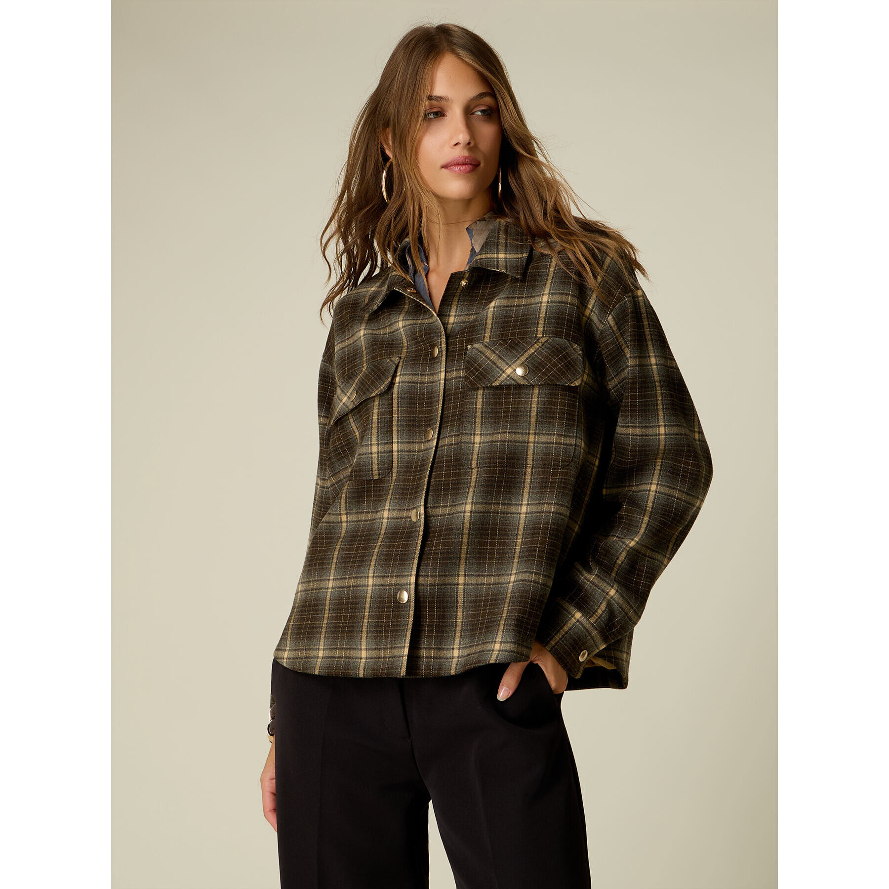 Oltre - Overshirt in flanella check - Marrone