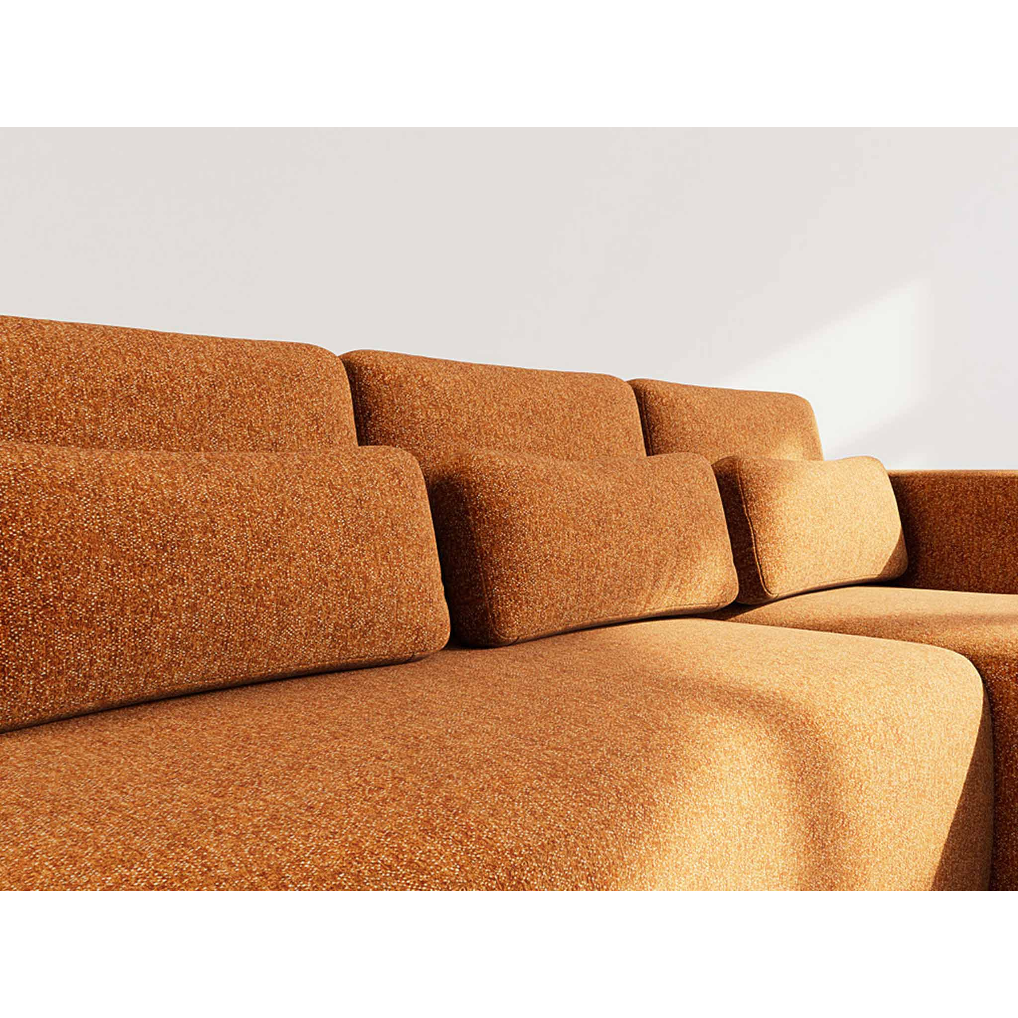 Mahina - canapé d'angle droit 4 places convertible avec coffre en tissu texturé - Terracotta